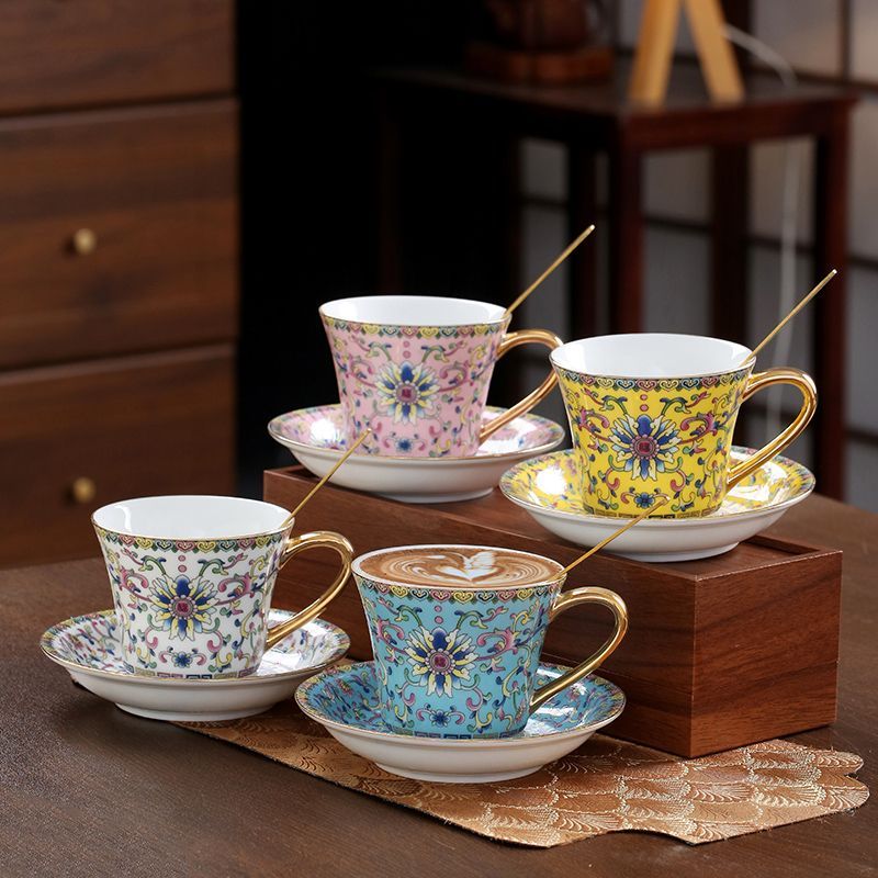 Coffee Tea English - 180ml European-style Ceramic Coffee Cup Saucer