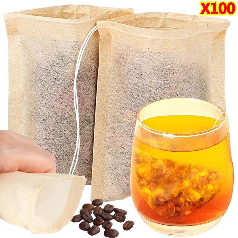 Coffee Tea Bean Leaf - 100Pcs Teabags with Drawstring Filter Empty