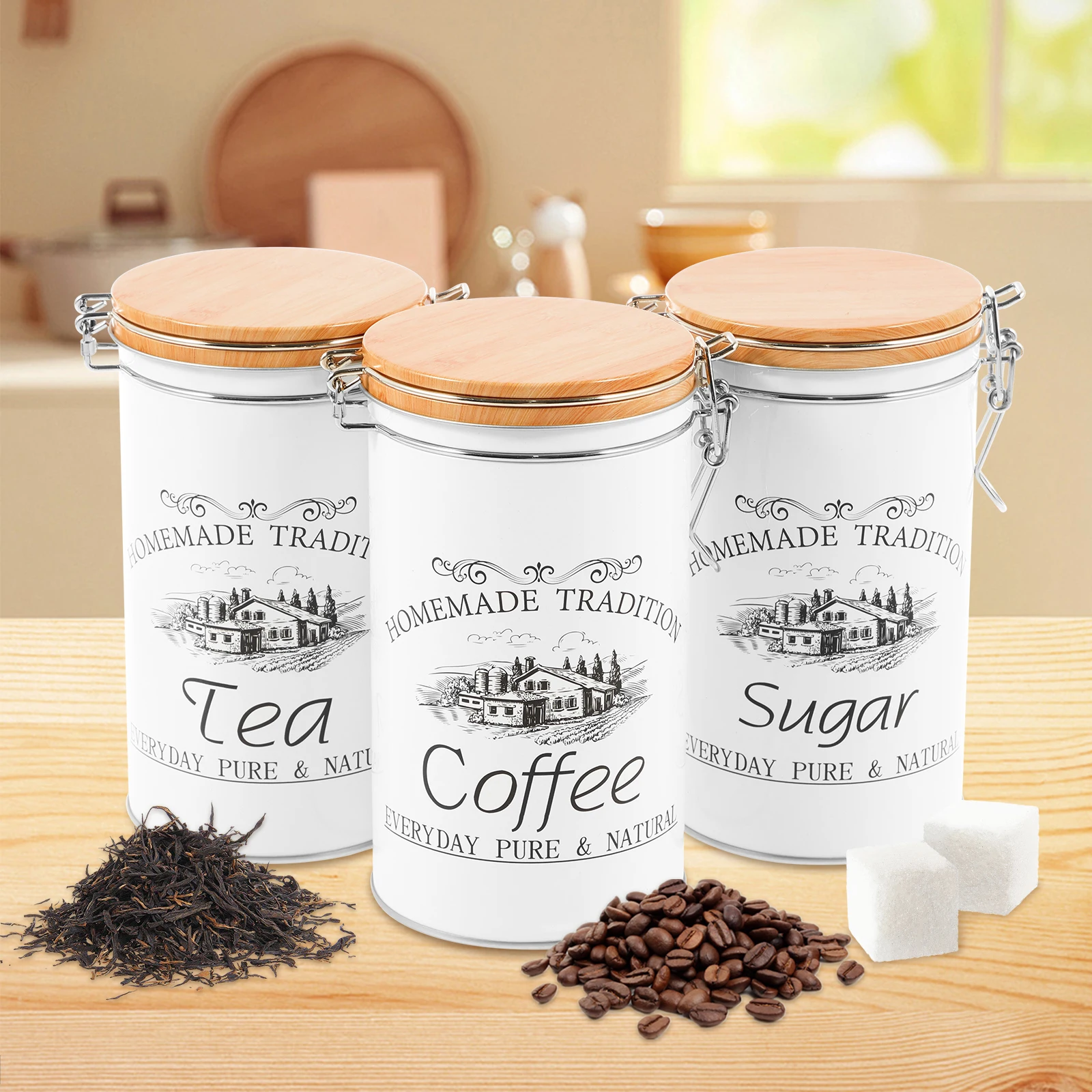 Tea Coffee Sugar Container - 3Pcs/Set Tea Coffee Sugar Canisters Metal