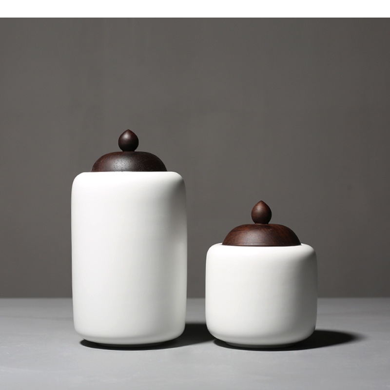 Tea Coffee Sugar Container - Ceramic Tea Pot Wooden Lid Porcelain