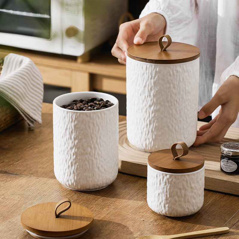 Tea Coffee Sugar Container - Rock Pattern Ceramic Tea Storage Canister