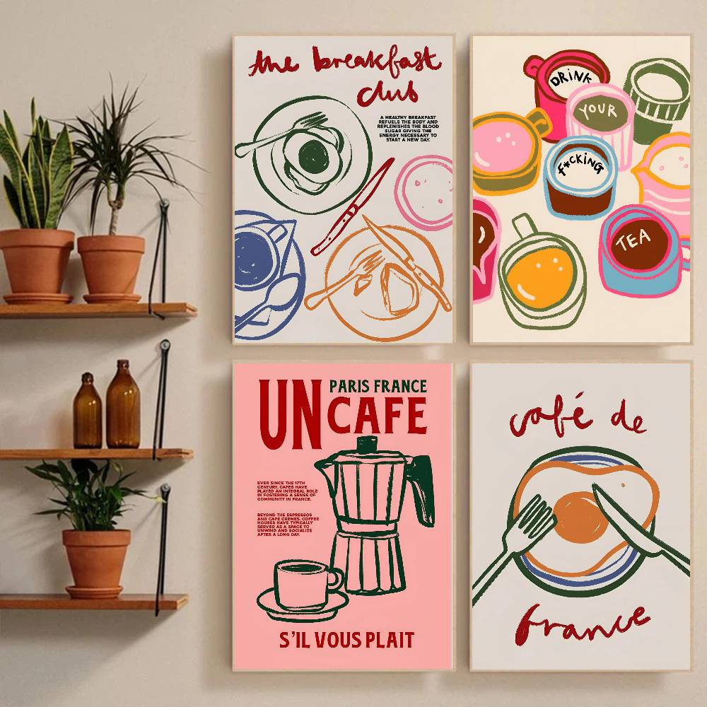 Coffee Tea Paper Cups - Coffee Shop Afternoon Tea Croissant Colorful