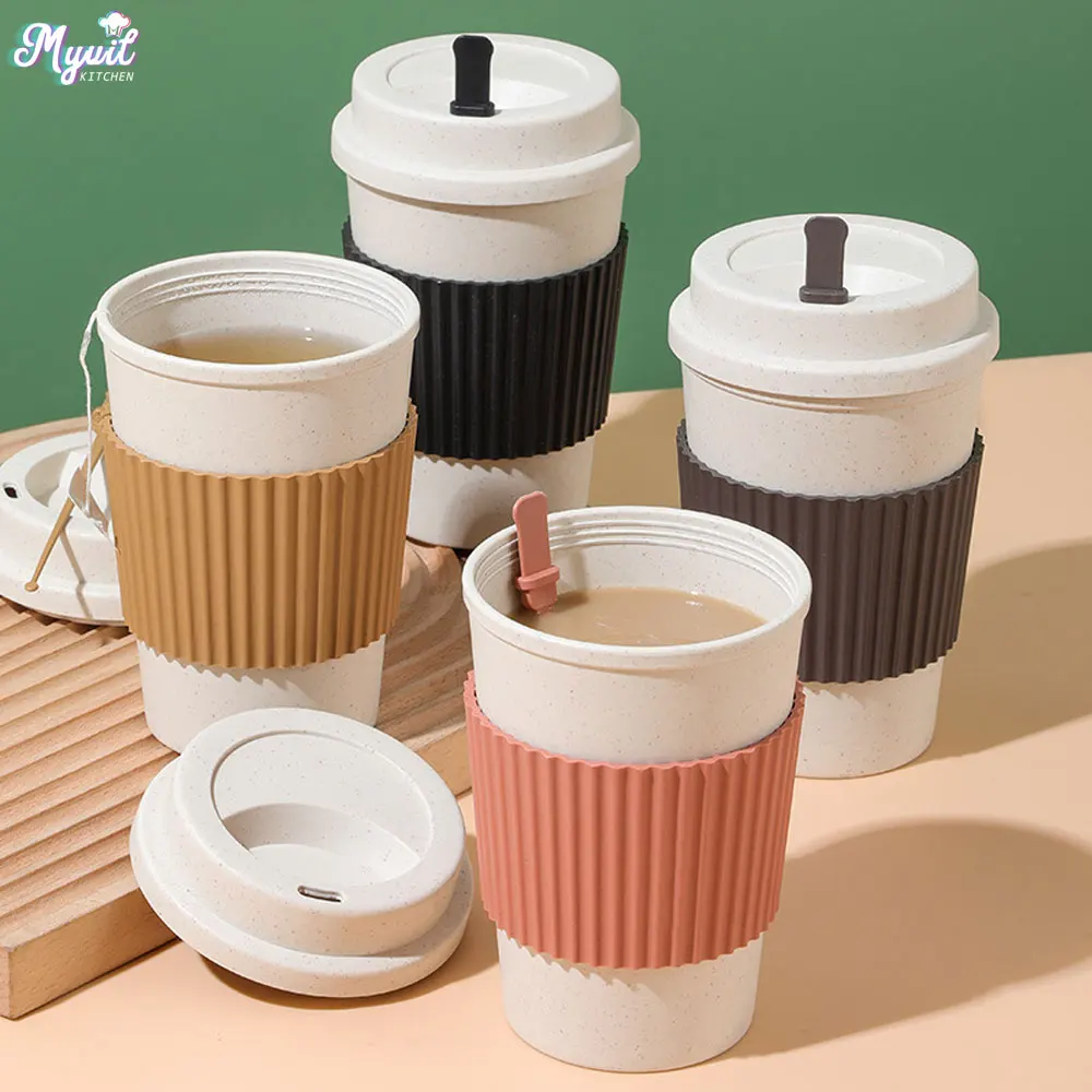 Coffee Tea Pictures - 450ML Coffee Cups With Lids Wheat