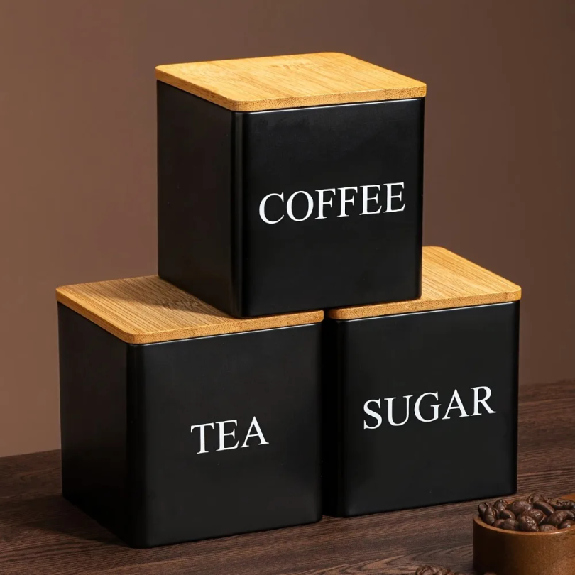 500ml Black White Box with Lid - đánh giá và giá Tea Coffee Sugar Container
