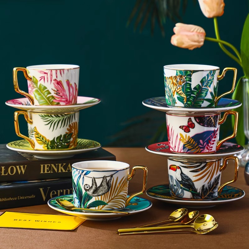 Jungle Animal Coffee Cup Plate - đánh giá và giá Coffee Tea English