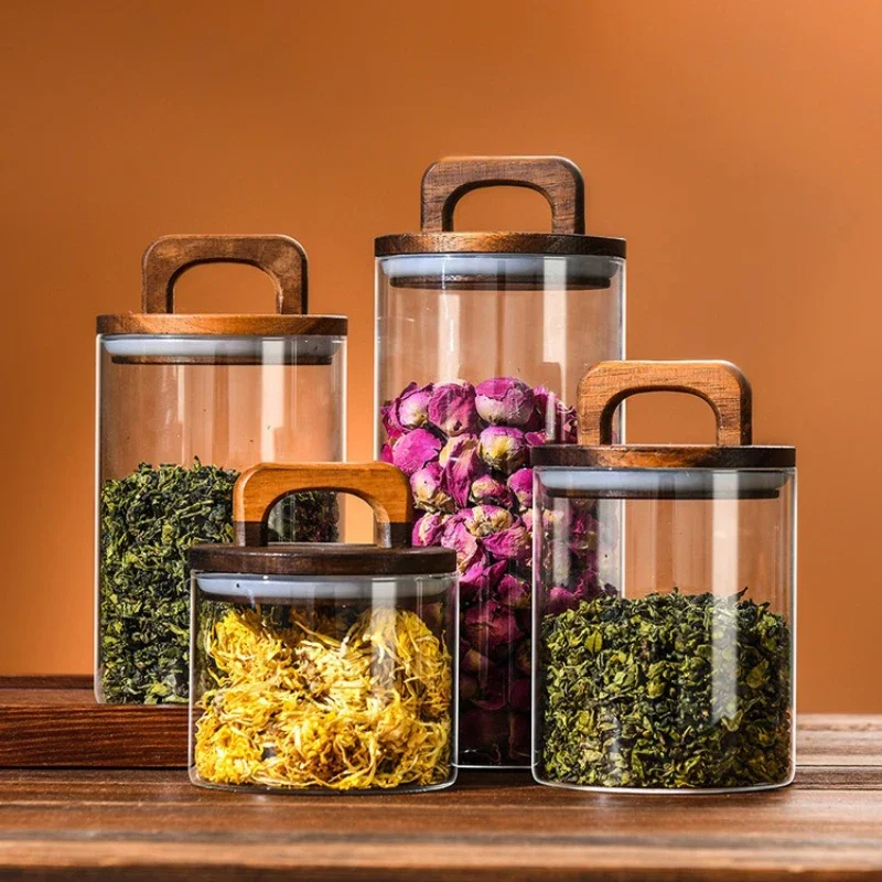 Clear Glass Jar with Bamboo Li - đánh giá và giá Tea Coffee Sugar Container