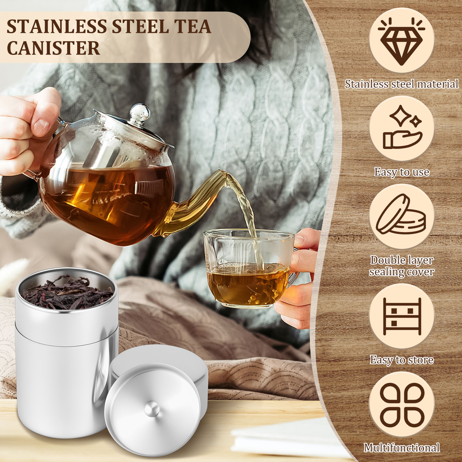 Stainless Steel Tea Leaf Tins  - đánh giá và giá Coffee Tea Bean Leaf