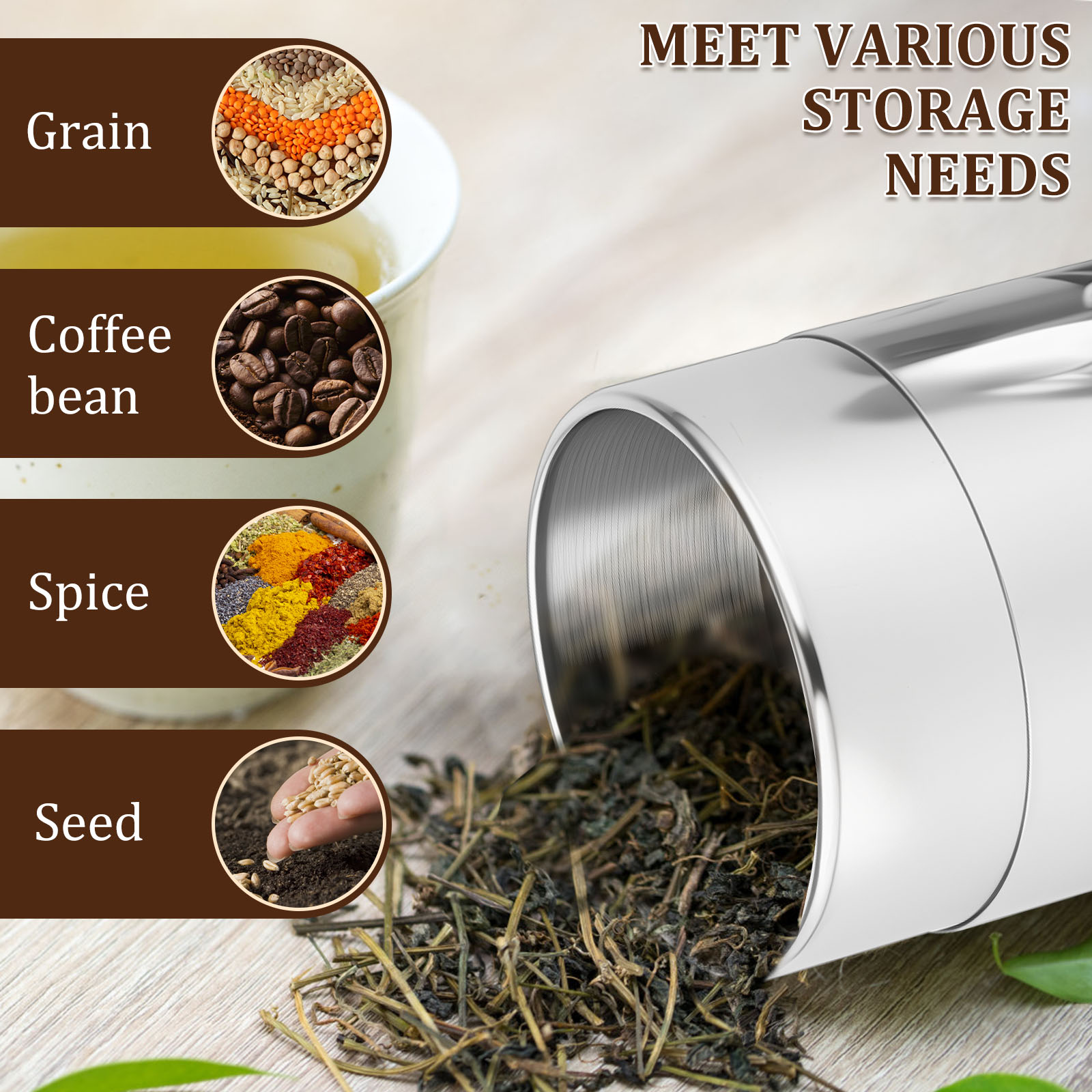 Stainless Steel Tea Leaf Tins  - đánh giá và giá Coffee Tea Bean Leaf